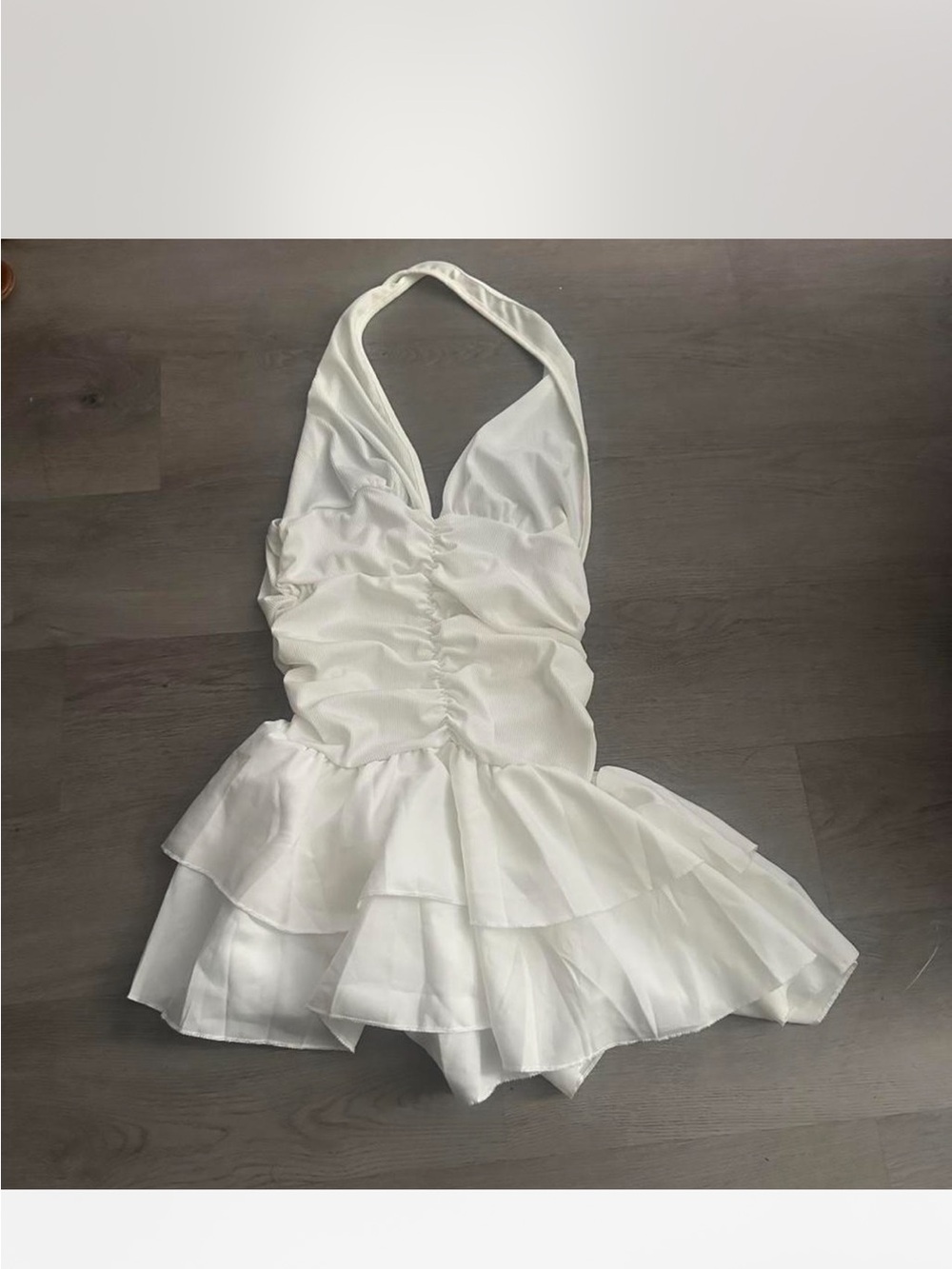 White Halter Ruffle Dress